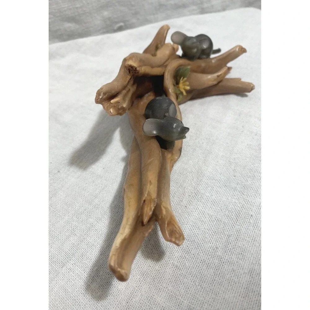 Sculpted Candle Two Mice on Logs in Forest Wax Vintage MCM Plastic Flower 9 inch